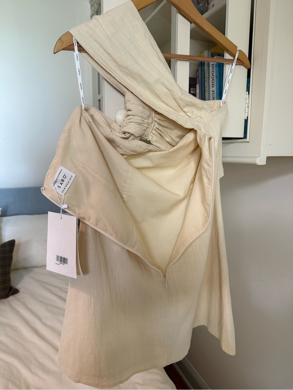 NWT! Sabo Dimmi Dress Women’s Size M 6 Beige Cotton Sleeveless One Shoulder Mini - Picture 7 of 16